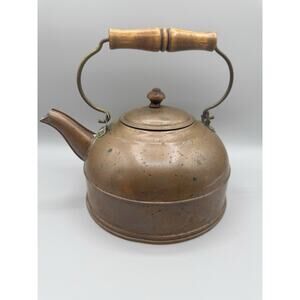Revere Ware Copper Tea Pot Kettle Wood Handle Rustic Vintage